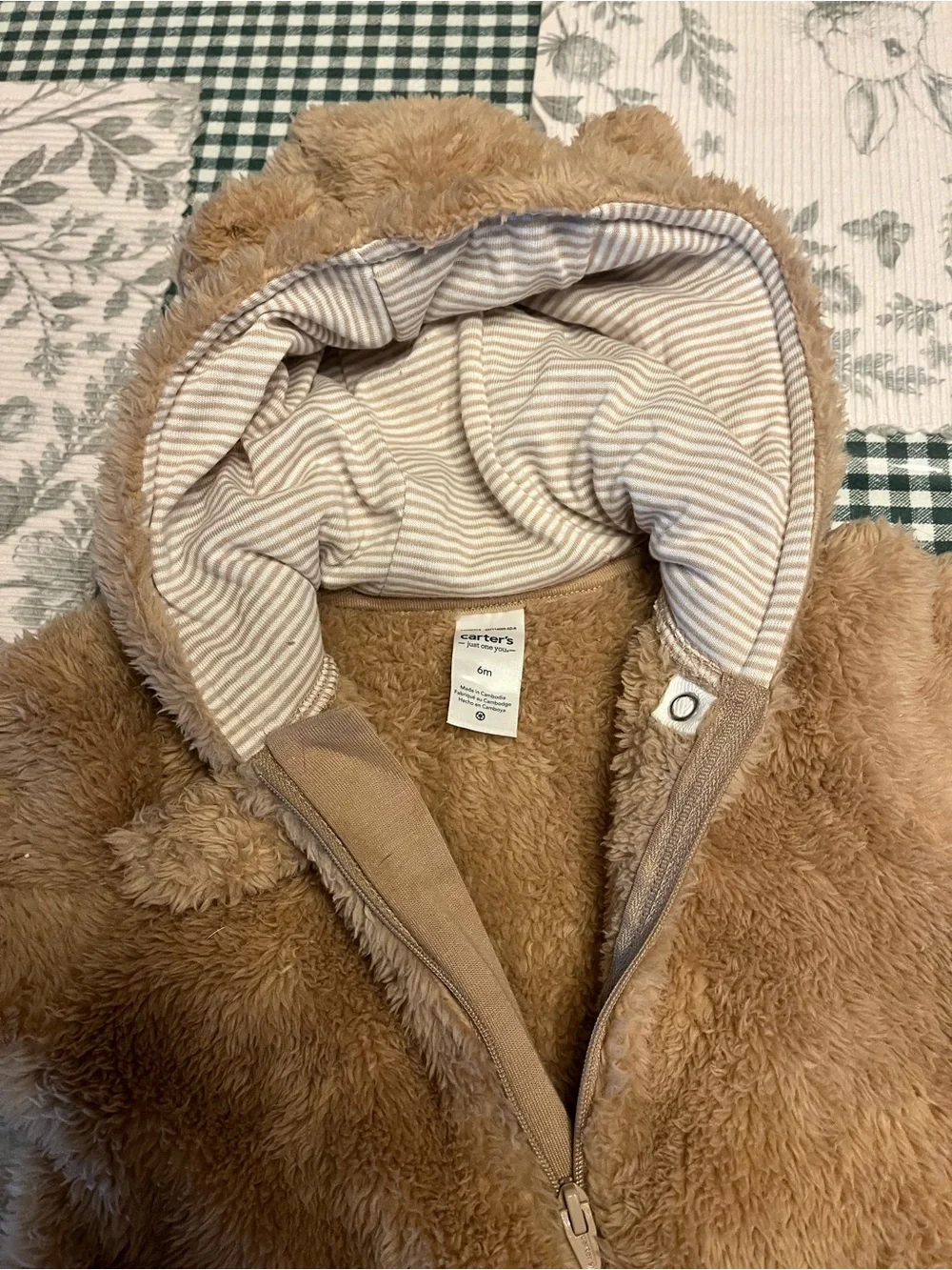Carter's Plush Hooded Footed One-Piece - Light Brown